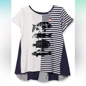 Desigual Girls' T-Shirt Short Sleeve fish sequins tulle size EU 7/8